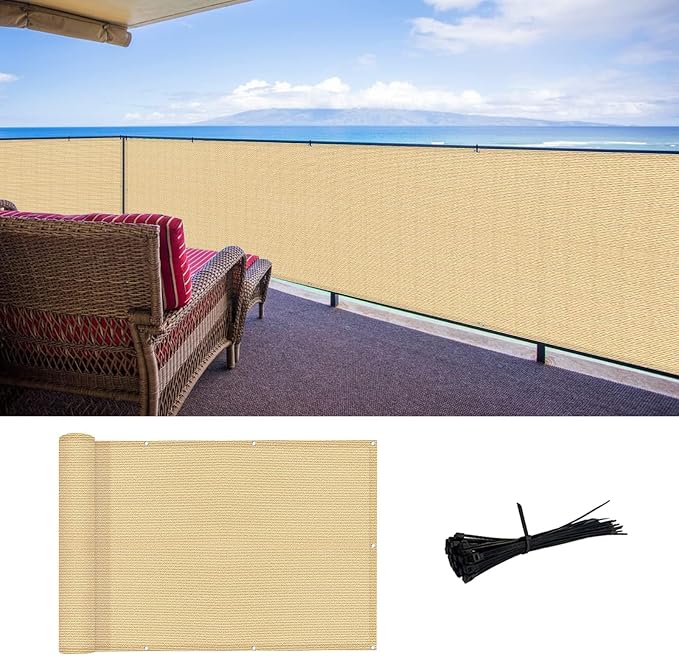 3'x10' Sand Balcony Privacy Screen Fence Windscreen Cover Fabric Shade Netting by SUNLAX