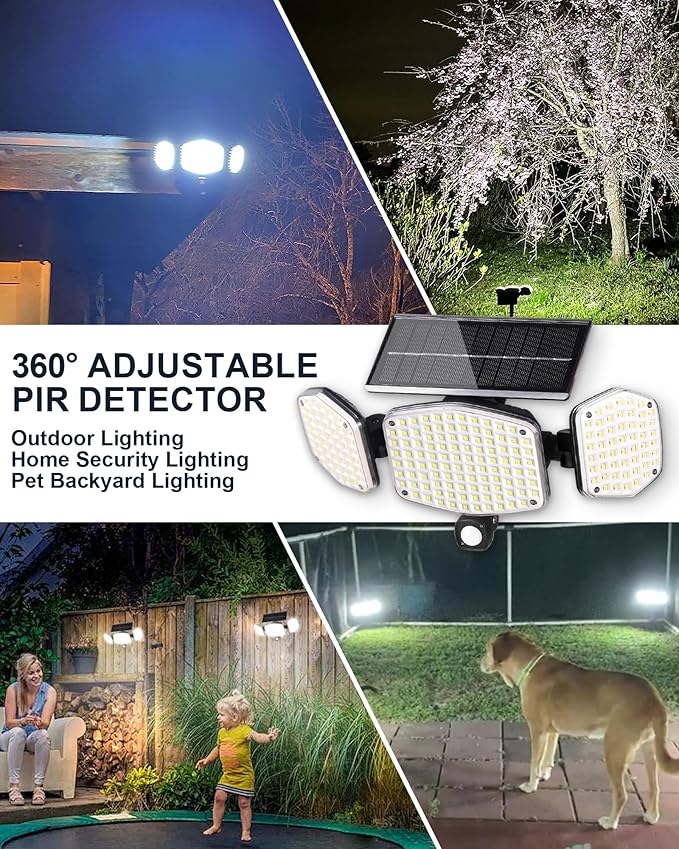 HAARAY Solar Motion Sensor Outdoor Lights with Stakes, In-Ground or Wall Mount, 270° Wide Angle Illumination, 208 LED Solar Powered Security Flood Lights, IP65 Waterproof, 2 Pack
