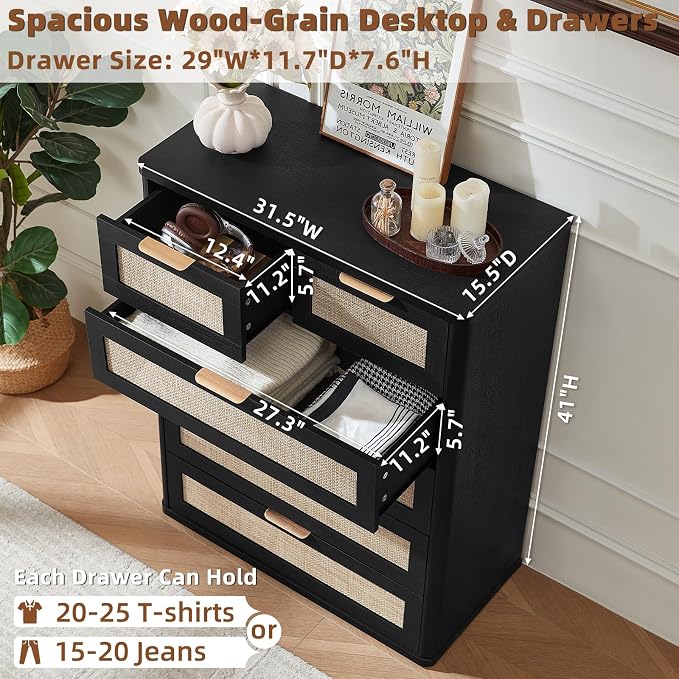 LEYAOYAO Rattan Dresser for Bedroom - Image 2