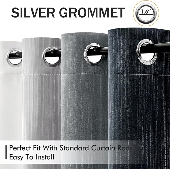 MIULEE Black and Greyish White Ombre Blackout Curtains 52Wx90L Set of 2 | Full - Image 2