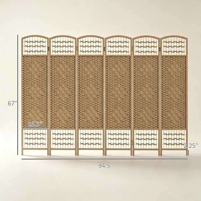 HOMCOM 6 Panel Room Divider, Folding Privacy Screen, Natural | Room Separator - Image 6