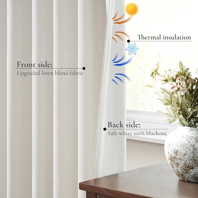 Short Linen Blackout Curtains for Bedroom 48 Inches Length 2 Panels Set - Image 7