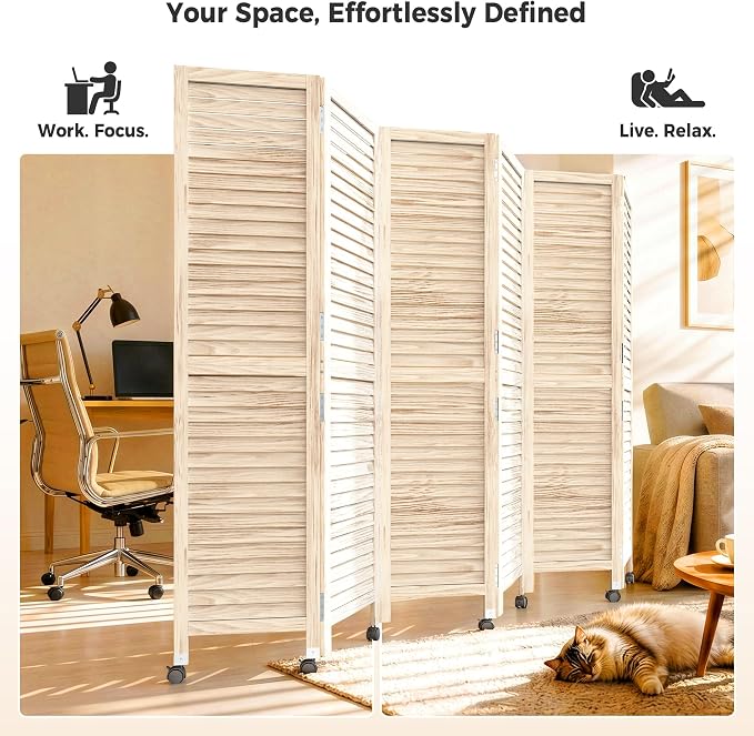 Amsleekey 67" H 6 Panel Wood Room Divider | Folding Privacy Screen, Lockable - Image 4