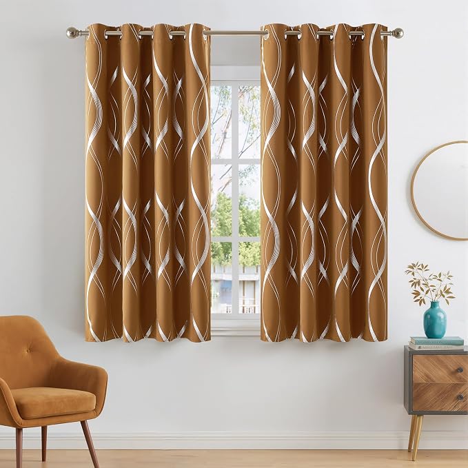 NICETOWN Blackout Gold Brown Kitchen Curtain 72 inch Long, Home Decoration Wave by NICETOWN
