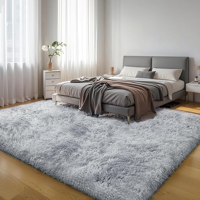 KICHOWUA 4x6 Thick Light Grey Fluffy Shag Plush Washable Rug - Image 6