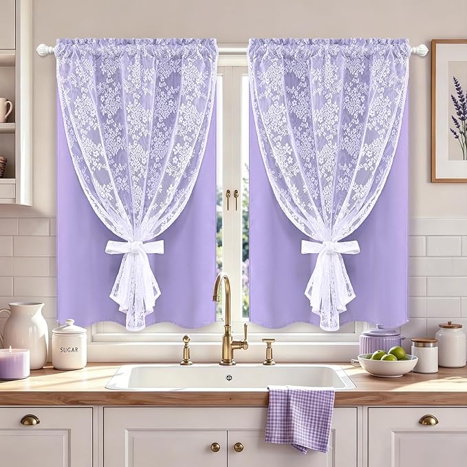 Yinhua Purple Kitchen Curtains 36 Inch Length Double Layer Blackout Curtains by yinhua