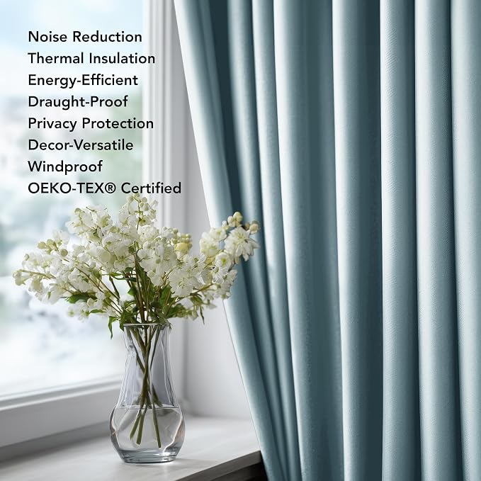 Deconovo Blackout Curtains for Bedroom and Living Room 63 Inches Long | Black - Image 2
