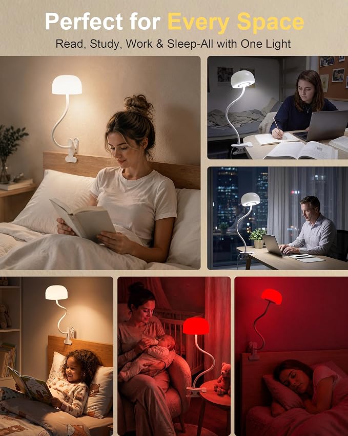 Clip on Light for Bed, Headboard Reading Lamp, Dorm Room Essentials | Flexible - Image 8