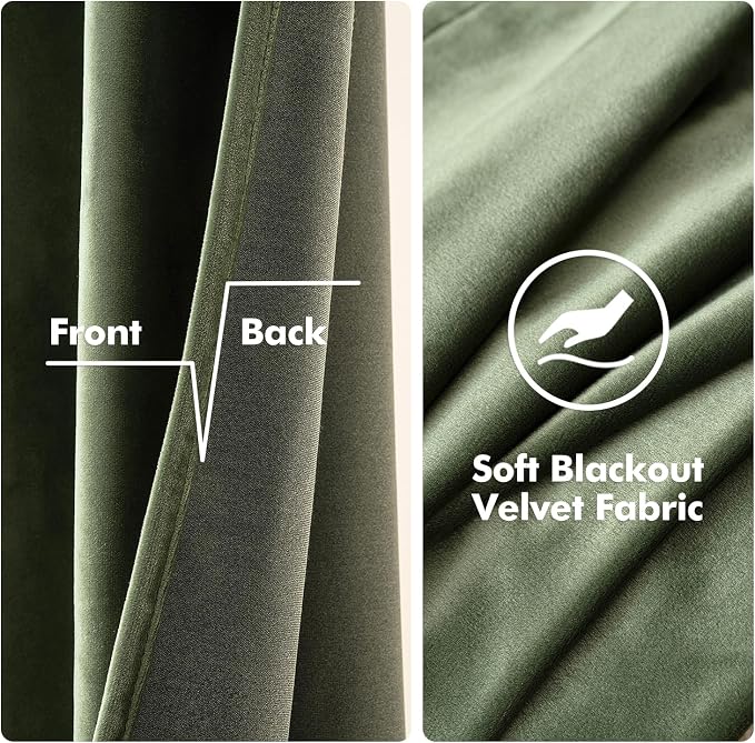 MIULEE Velvet Curtains Olive Green 52 x 92 Inch Length Set of 2 | Grommet Drapes - Image 3