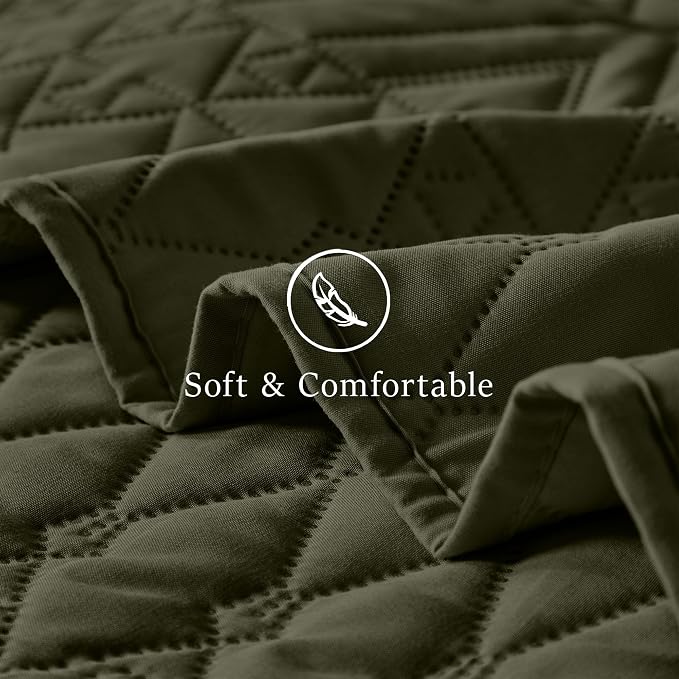 akkialla Full/Queen Size Quilt Bedding Set, Olive Green Lightweight Microfiber - Image 6