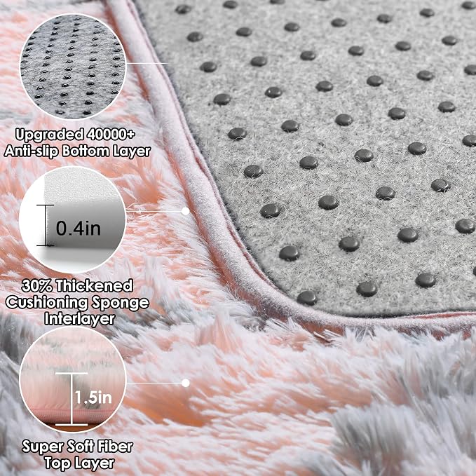 Area Rugs for Girls Bedroom Living Room, 4x6 Fluffy Pink and Grey Throw Rug - Image 5
