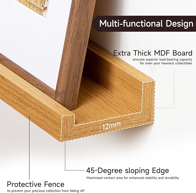 Floating Picture Ledge Shelves Set of 2, 16 Inch Solid Wood Wall Shelves - Image 5
