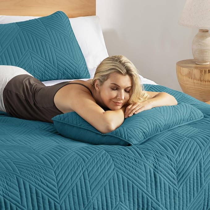 Exclusivo Mezcla Ultrasonic Twin Quilt Bedding Set, Teal | Lightweight - Image 4