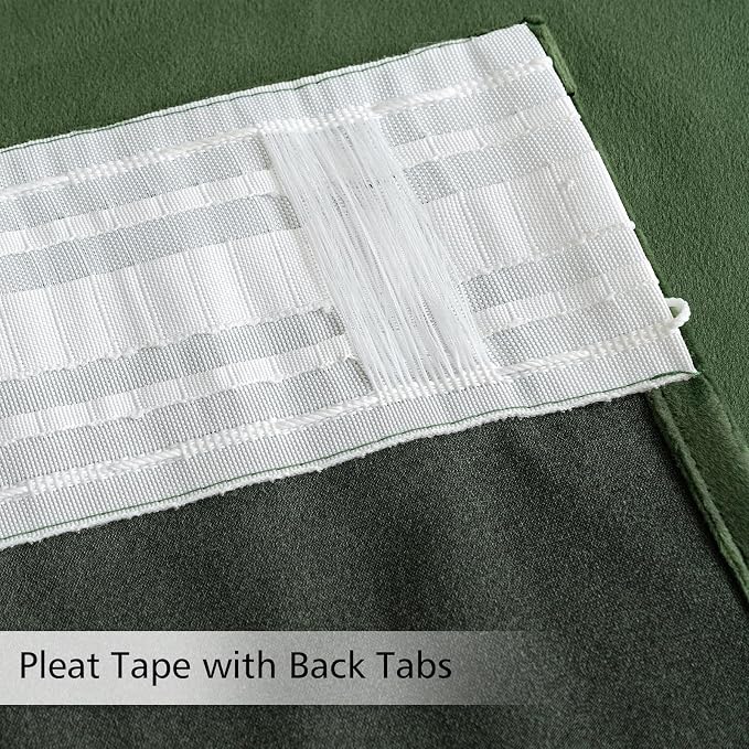 MIULEE Olive Green Velvet Pinch Pleat Blackout Curtains W52 X L108 Inches | 2 - Image 3