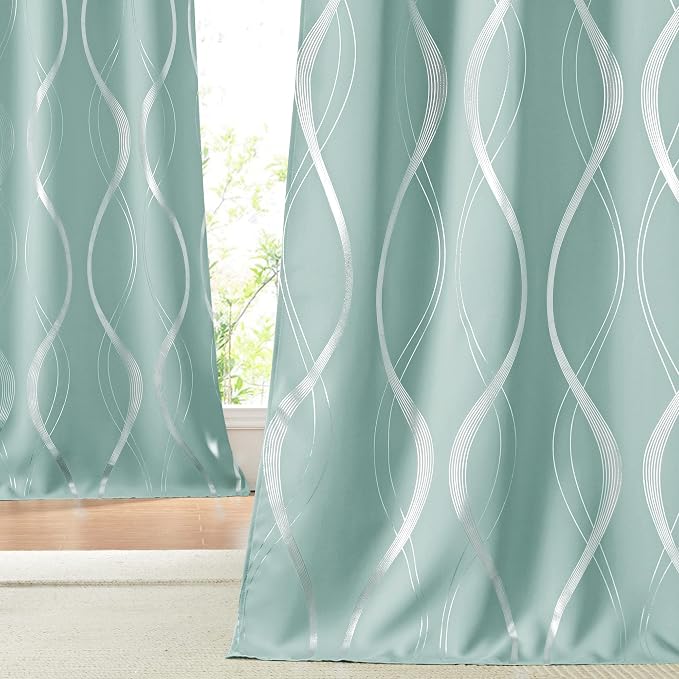 NICETOWN Aqua Blue Foil Print Curtains 90 inch Long - Image 7