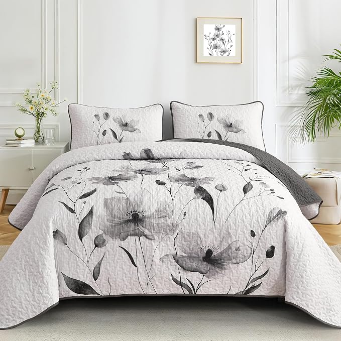 Mybedsoul King Size Quilt Set Grey, Reversible Polyester Coverlet Set by Mybedsoul