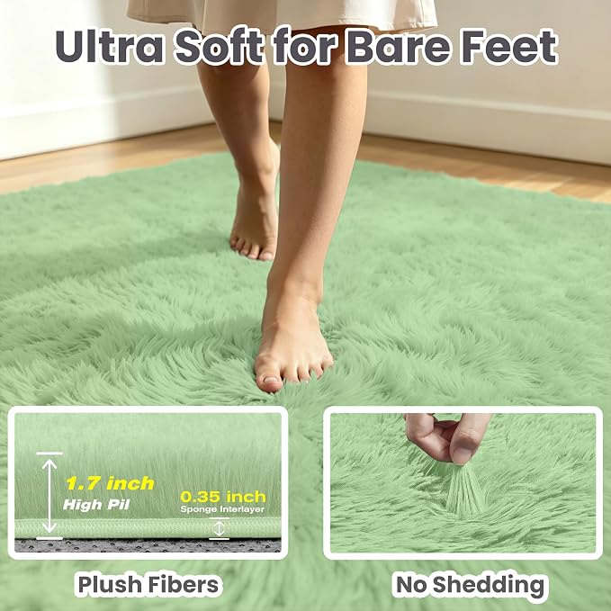 6x9 Fluffy Area Rug for Living Room: Non-Slip Light Green Bedroom Carpet | - Image 7