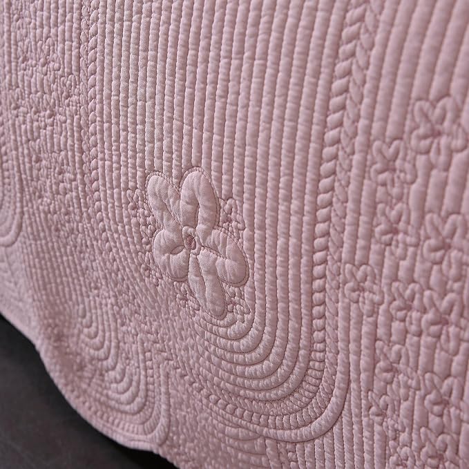 ROOMLIFE Quilt Set Queen Size 3D Floral Embroidery Pattern 3-Piece Cotton - Image 5