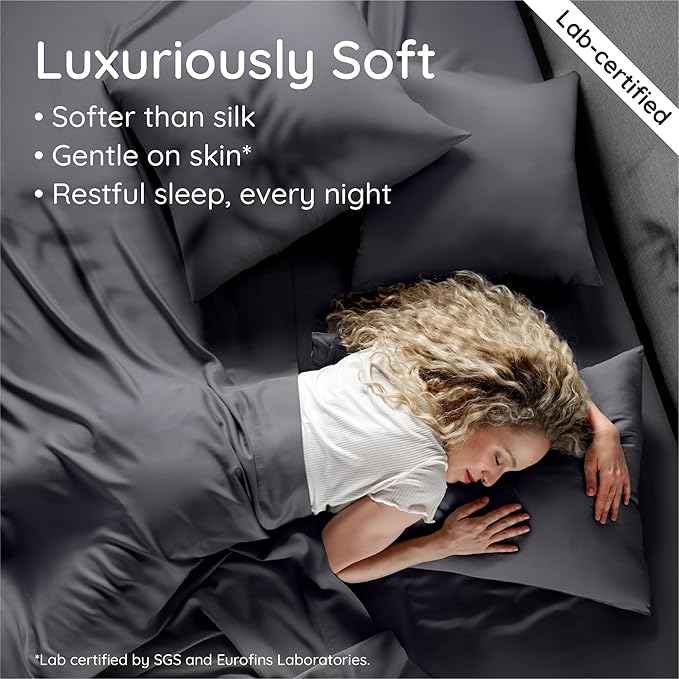 Bambaw 100% Viscose Derived from Bamboo Sheet Set Full Size – 4pcs Cooling Sheets for Hot Sleepers, with Elastic Corner Straps, Soft Bedding Set, Luxury Sheets Full Size (Charcoal)