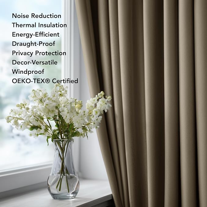 Deconovo Blackout Curtains for Bedroom and Living Room 45 Inches Long | Black - Image 3