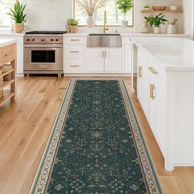Dark Green 2x6 Kitchen Rug by HazoHaus