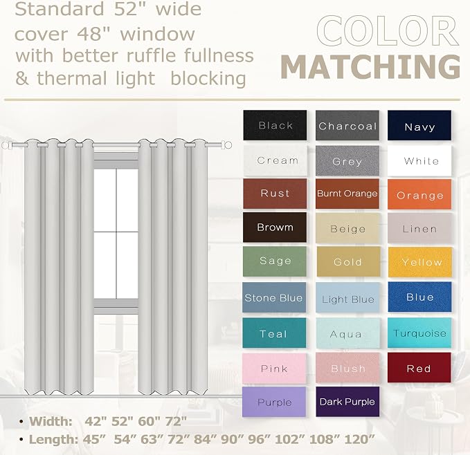 KOUFALL 108 Inch 9FT Room Darkening Curtains, 2 Panels Set, 9 FT Length 52'' W - Image 4
