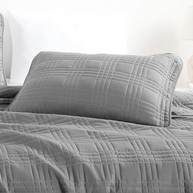 Chezmoi Collection Kingston Queen Size Bedspread Set, 3-Piece Gray Oversized - Image 4