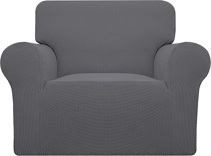 Easy-Going Stretch Oversized Chair Sofa Slipcover 1-Piece Couch Sofa Cover Furniture Protector Soft with Elastic Bottom for Kids Spandex Jacquard Fabric Small Checks Gray
