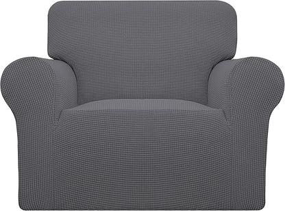 Easy-Going Stretch Oversized Chair Sofa Slipcover 1-Piece Couch Sofa Cover Furniture Protector Soft with Elastic Bottom for Kids Spandex Jacquard Fabric Small Checks Gray