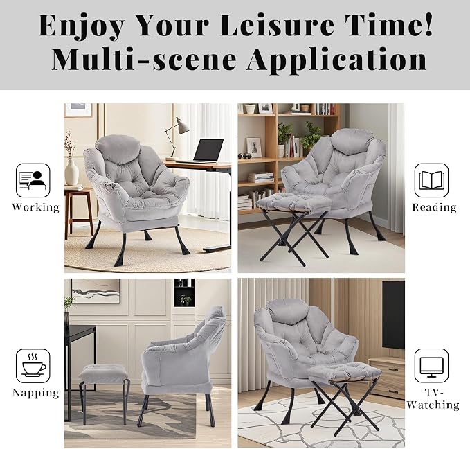 Lazy Chair with Ottoman, Comfy Reading Chair, Lounge Chair - Image 9