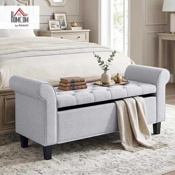HOMCOM 47" Ottoman wih Storage End of Bed Bench - Image 2
