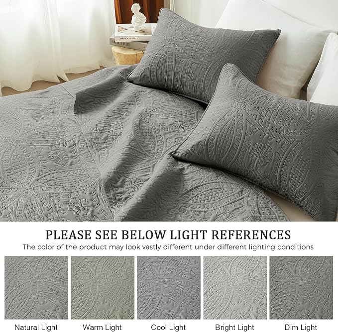 akkialla Dark Grey King/Cal King Quilt Set, Ultrasonic Lightweight Bedspread - Image 5