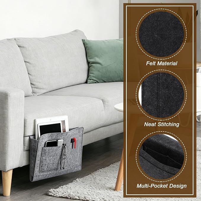uxcell 4 Pockets Bedside Caddy, Bed Hanging Storage Bag Holder - Image 3