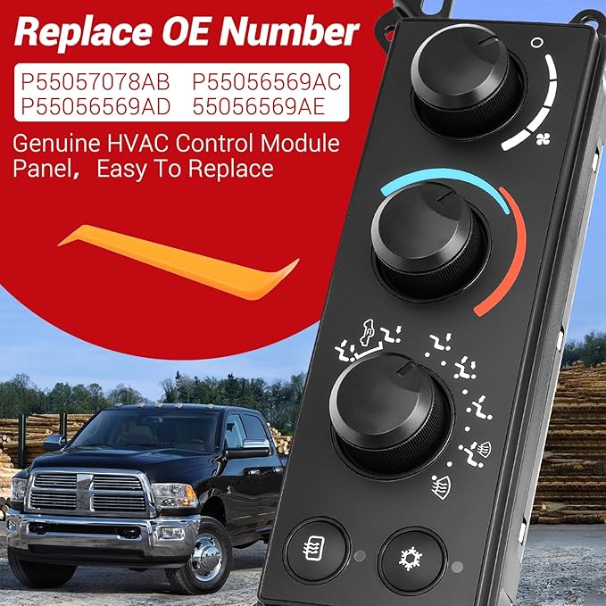 P55056569AC Front A/C Heater Climate Control Module Compatible with 2006-2008 Dodge Ram 1500 2500 3500/Section 2005-2011 Dodge Dakota Air Temperature Control Switch Panel, OEM P55056569AD 55056569AE