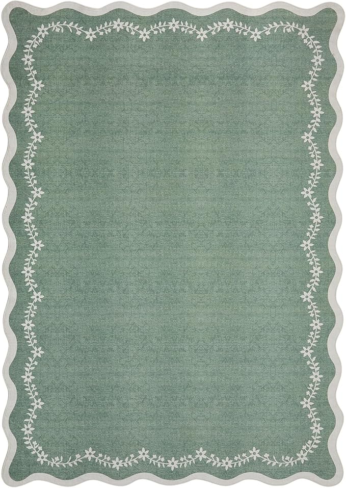 GarveeHome 4x6 Scalloped Washable Area Rug Sage Green Nursery Bedroom Rug | - Image 4