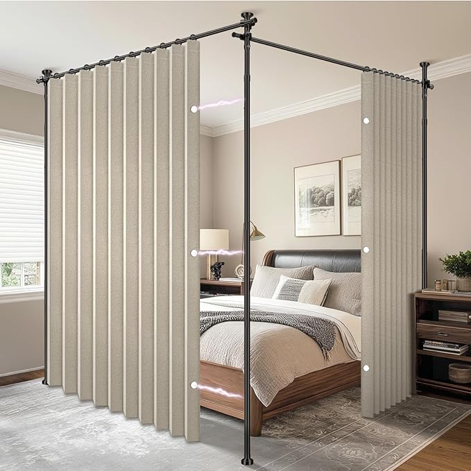 AJAZZ Room Divider Curtain+ Curtain Rods No Drilling Adjustable Tension 43-120× by AJAZZ