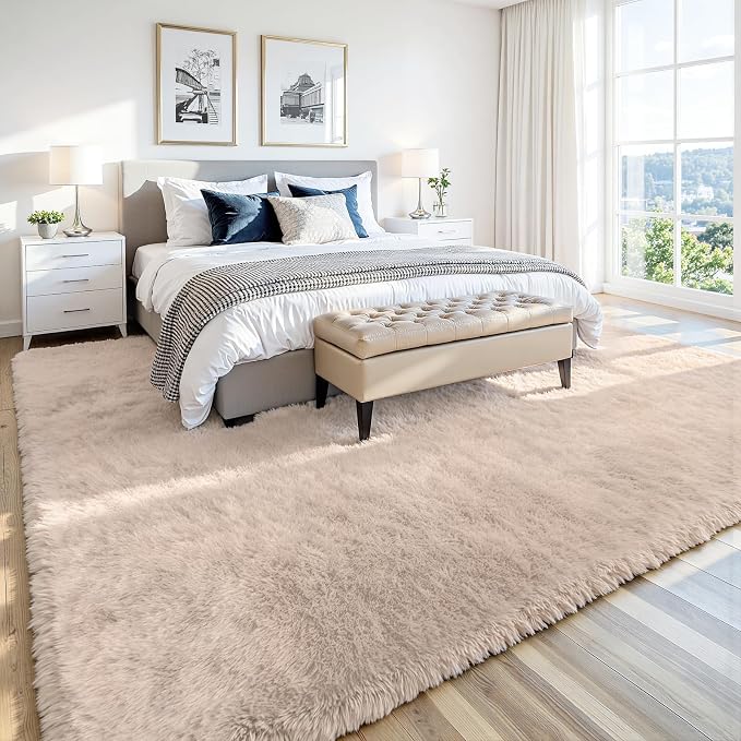 6x9 Fluffy Area Rug for Living Room: Soft Non-Slip Beige Bedroom Carpet | Ultra - Image 3