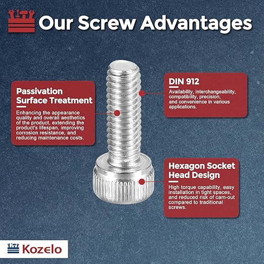 Kozelo 100pcs Socket Head Cap Screws - [M4-0.7 x 10mm] 304 Stainless Steel Allen Socket Drive for Electrical Motor 3D Printing Fan Engine Replacement Use, Silver
