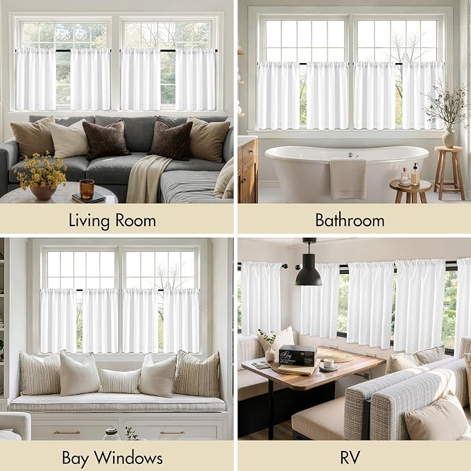 MIULEE 4-Panel 36 Inch Blackout Kitchen Tier Curtains Over Sink Pure White | - Image 6