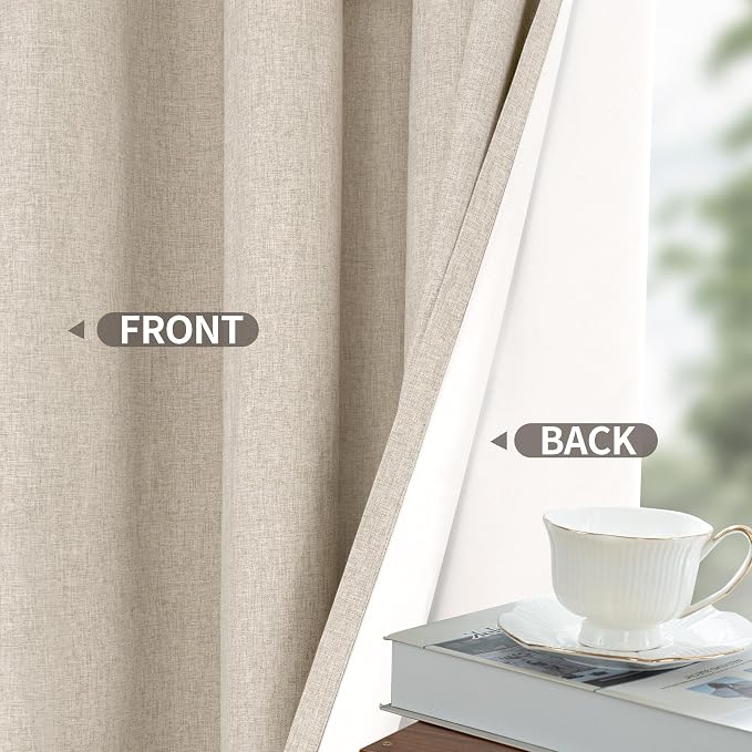 YoungsTex Oatmeal Linen 100% Blackout Curtains 72 Inch Length - Image 6
