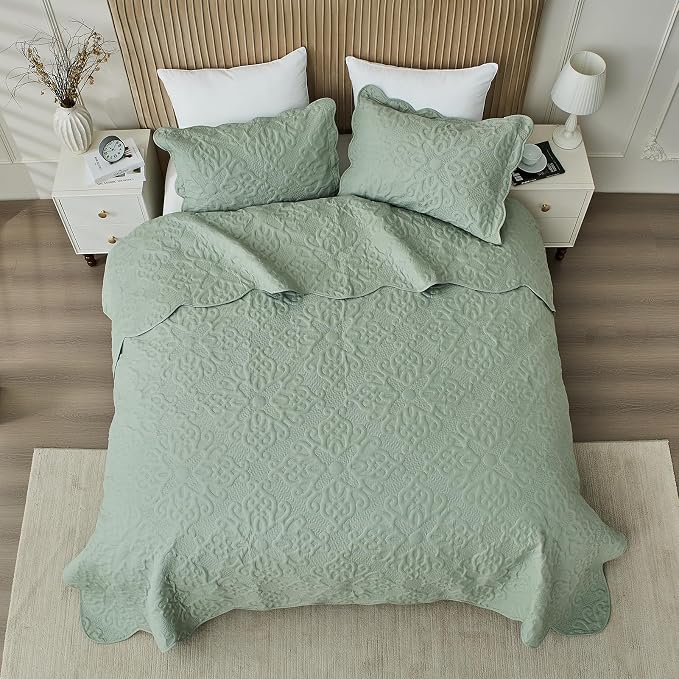 Kingnex Oversized King Bedspreads 128x120 Sage | Lightweight, Extra Wide Quilt - Image 5