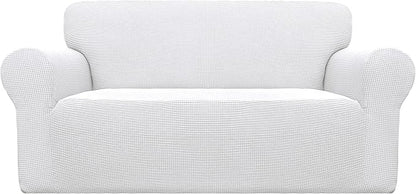 Easy-Going Stretch Oversized Loveseat Slipcover 1-Piece Sofa Cover Furniture Protector Couch Soft with Elastic Bottom for Kids Polyester Spandex Jacquard Fabric Small Checks Snow White