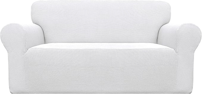 Easy-Going Stretch Loveseat Slipcover 1-Piece Sofa Cover Furniture Protector Couch Soft with Elastic Bottom for Kids Polyester Spandex Jacquard Fabric Small Checks (Loveseat, Snow White)