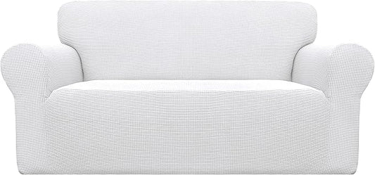 Easy-Going Stretch Loveseat Slipcover 1-Piece Sofa Cover Furniture Protector Couch Soft with Elastic Bottom for Kids Polyester Spandex Jacquard Fabric Small Checks (Loveseat, Snow White)