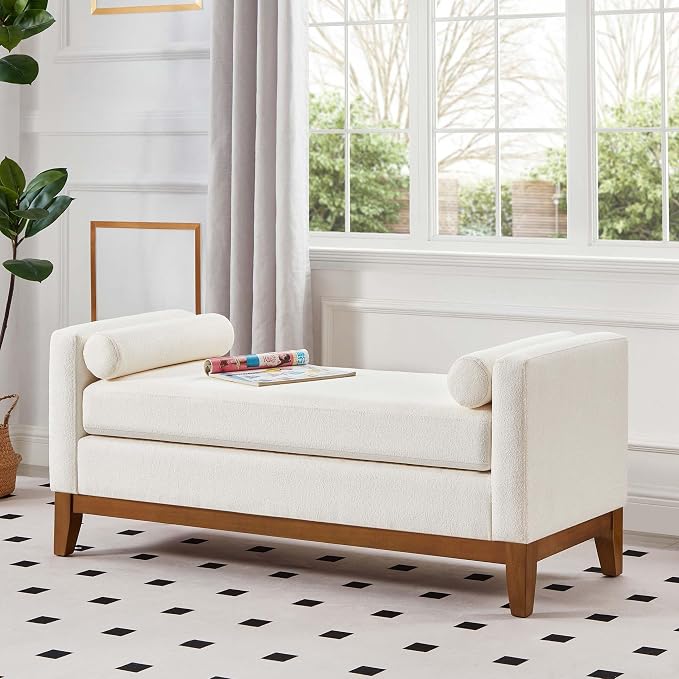 51” Bed Ottoman Bench for Bedroom, Boucle Upholstered End of The Bed Bench - Image 3