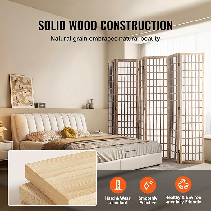 VEVOR Room Divider, 6 Panel Japanese Room Divider, Wood Folding Privacy Screen - Image 5