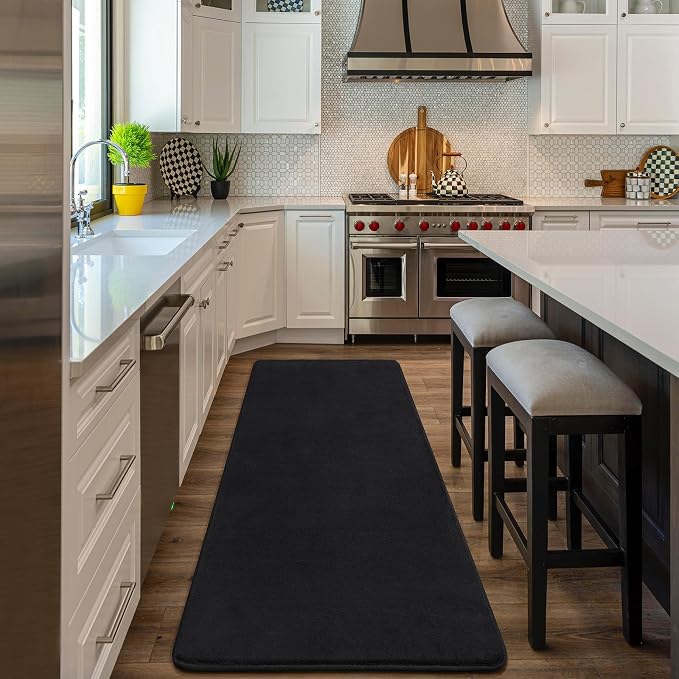 Modern Soft Hallway Runner Rug, 2x6 Feet Black Washable Runner Rugs | Fluffy - Image 6