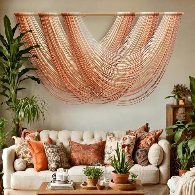 Macrame Wall Hanging Orange Boho Fiber Art Large Decor 57"W*31"L | Boho Wall by FLBER