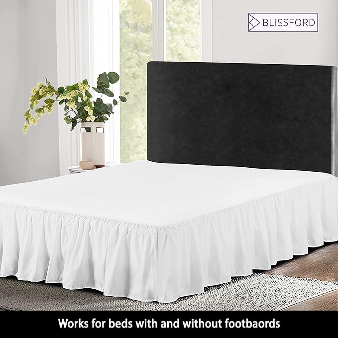 BLISSFORD White Bed Skirt Queen Size 18 inch Drop - with Split Corners - Cotton Blend Ruffled Bed Skirt, Dust Ruffle with Platform, White Queen Size Bedskirt, Machine Washable
