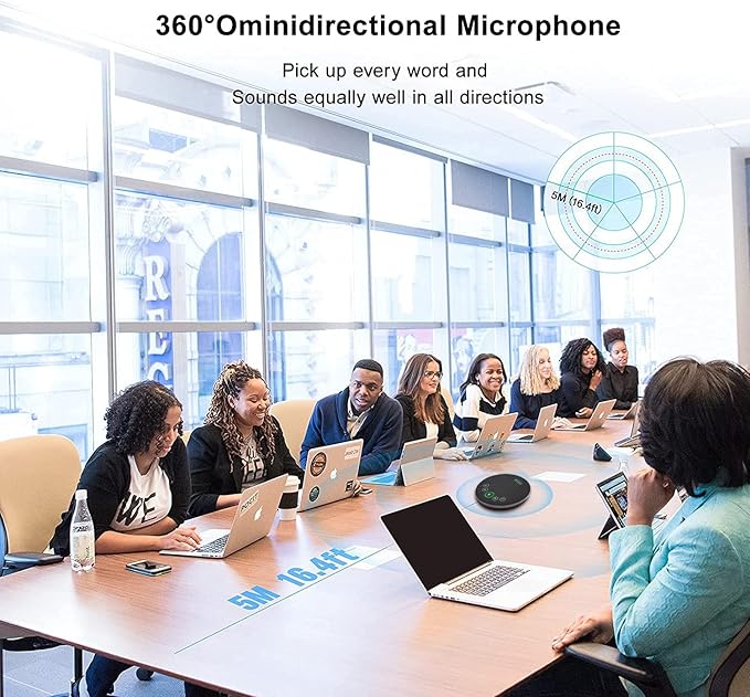 TONGVEO Bluetooth Speakerphone Conference Microphones, Wireless Conference Speaker 360°Voice Pick up with 4 AI Noise Cancellation Mics USB/Dongle/Bluetooth Connection 8 Hour Call Time for 8-12 People